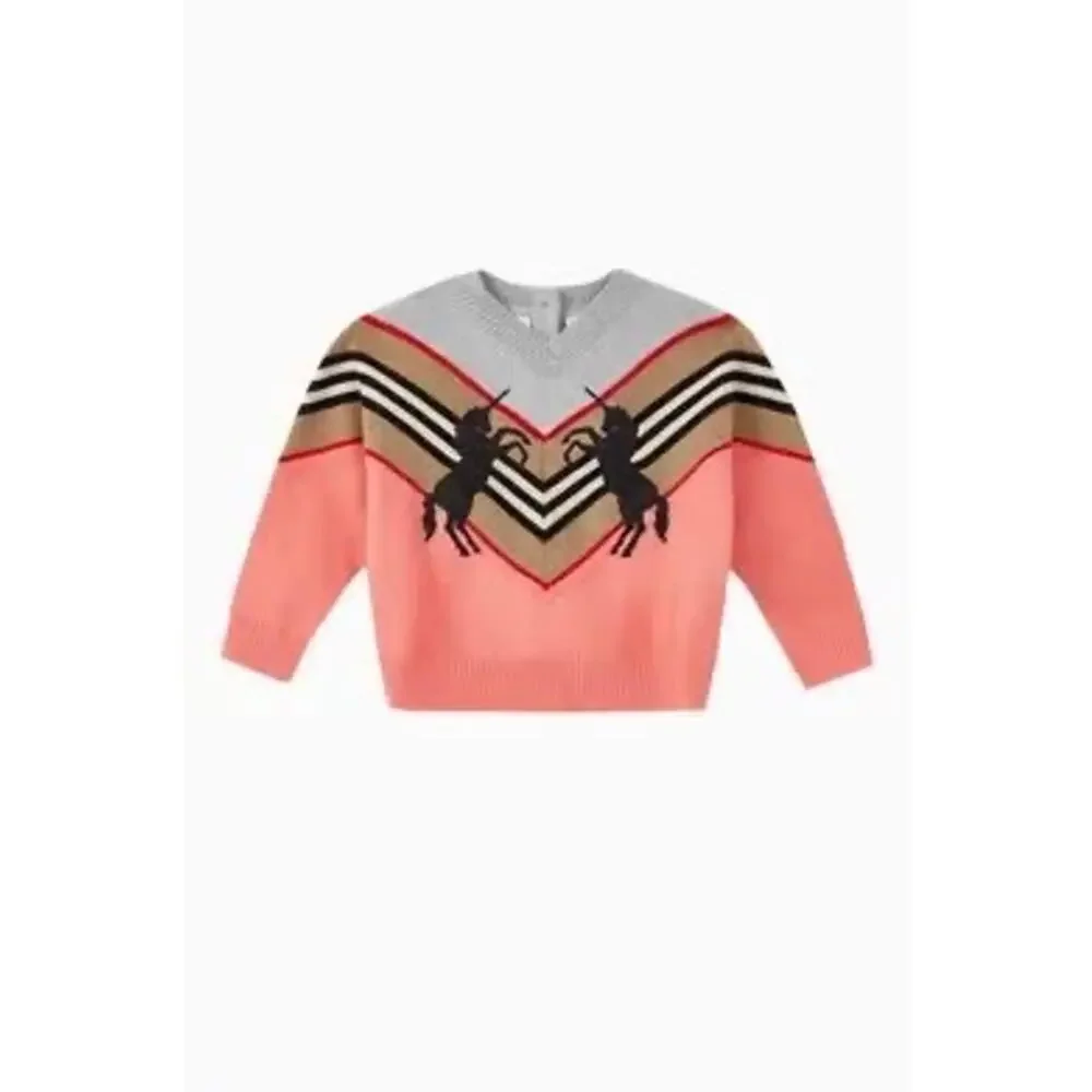 Burberry Pink Icon Wool Sweater 2T Authentic Unicorn Baby Girl Kids Old Money